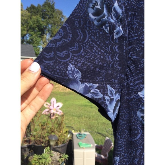 Talbots womens midi dress tie neck 8 blue floral chiffon wedding formal modest - Picture 4 of 15